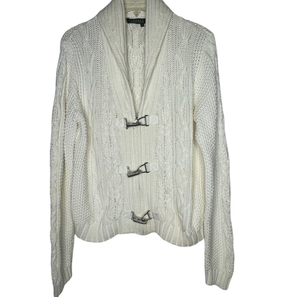 Lauren Ralph Lauren Women's Cable Knit Cardigan Sweater XL Equestrian Old‎ Money